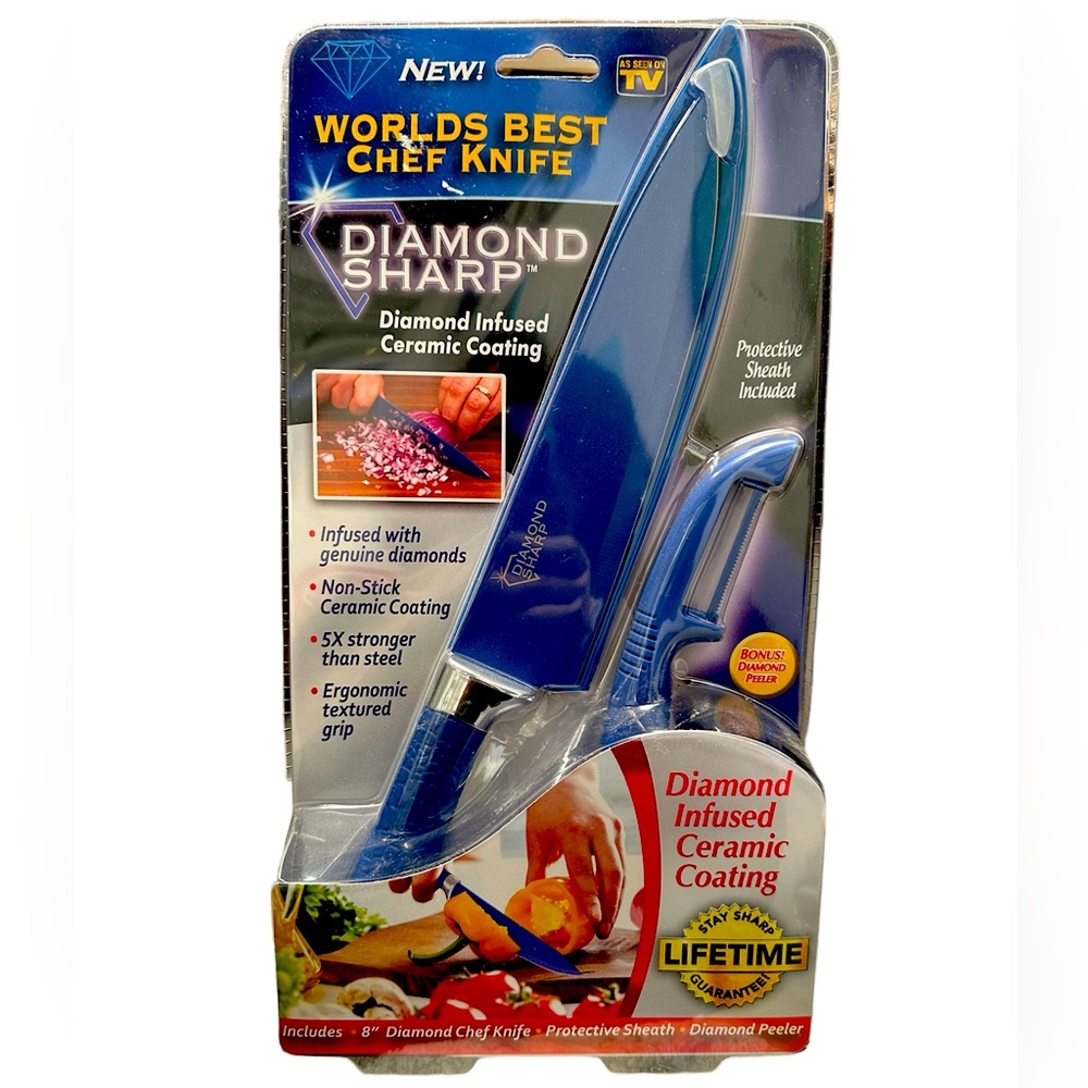 Diamond Sharp Knife Two in One/ 2 in 1. 8 in Size.  Included a Diamond Peeler.